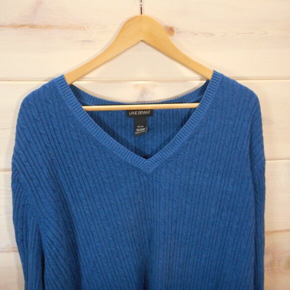 Lane Bryant Women's plus size 26/28 Long Sleeve Pullover Cable Knit Sweater Blue - Picture 2 of 10
